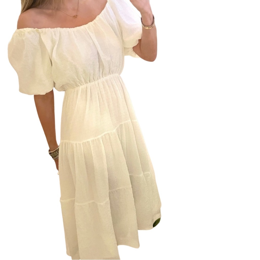 White, Off the Shoulder, Mid-Length Dress for Spring / Summer